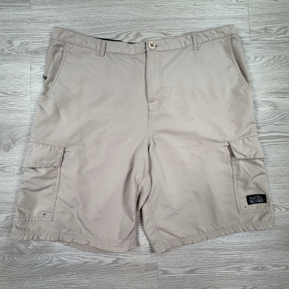 Salt Life Mens Cargo Shorts SLX-QD Vapor Stretch Beige Tan 38 Fishing Hiking